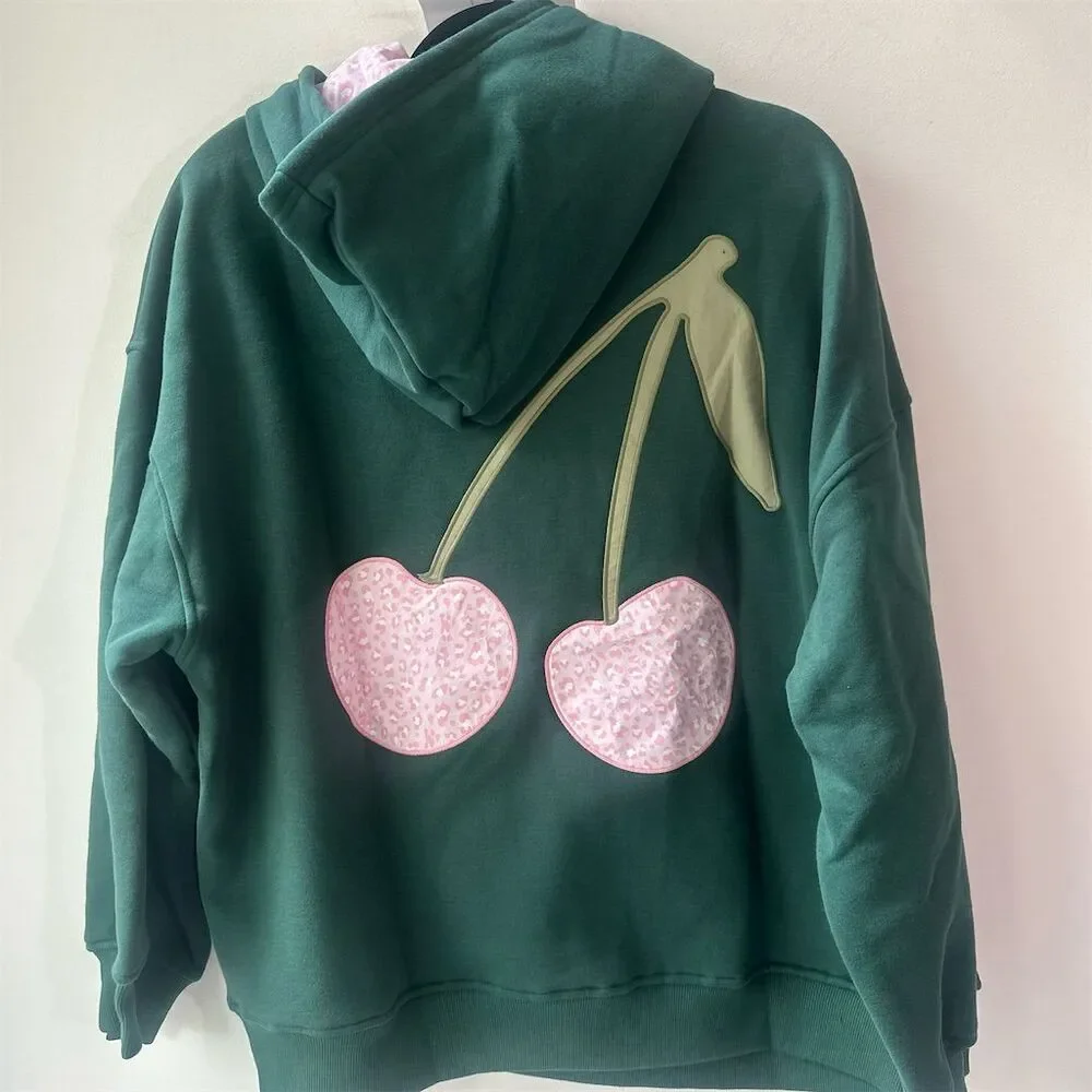 Le Lis Women's Cherry Graphic Oversized Hoodie Green Size M Casual Fall